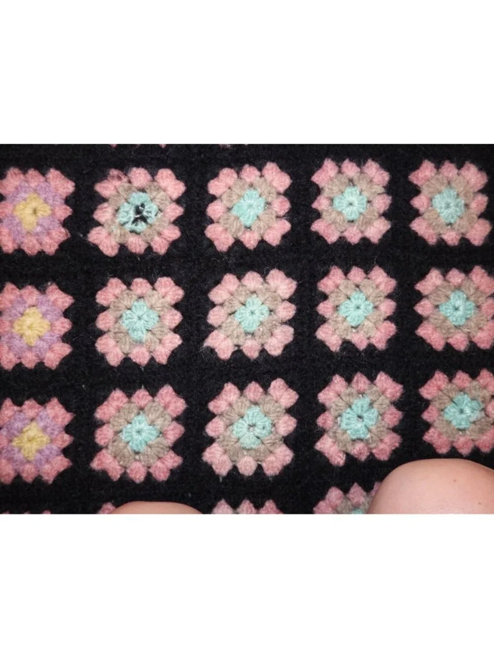 HANDMADE Crochet Tight Knit Wool Granny Squares 40x52 Afghan Throw Blanket